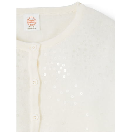 WONDER Big Girls Sequin Embellished Cropped Cardigan Sweater